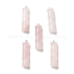 Pendentifs de quartz rose naturel, breloques de bâton de bambou, avec couleur acier inoxydable 304 boucles en acier inoxydable, 45x12.5mm, Trou: 2mm