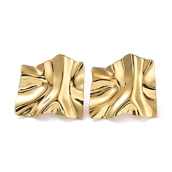 Ion Plating(IP) 304 Stainless Steel Textured Square Ear Studs for Women, Real 18K Gold Plated, 27.5x29mm