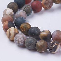 Agate de mer naturelle / perles de jaspe d'océan, mat, ronde, 8mm, Trou: 0.8mm, Environ 47 pcs/chapelet, 14.9 pouce (38 cm)
