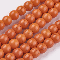 Chapelets de perles en turquoise synthétique, teinte, ronde, rouge-orange, 6mm, Trou: 1mm, Environ 67 pcs/chapelet, 15.75 pouce