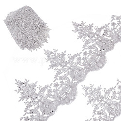 Garniture en dentelle de polyester de fleur de broderie d'éclat de gorgecraft, avec des billes en plastique, pour la décoration des costumes, couleur d'argent, 9-1/8 pouce (230 mm)