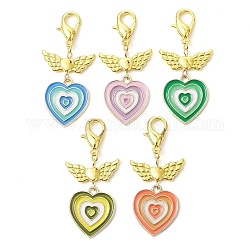 Alloy Enamel Pendant Decoration, with Alloy Clasp, Heart and Wings, Mixed Color, 49mm