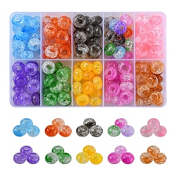 150 pièces 10 couleurs perles acryliques craquelées transparentes, Perles avec un grand trou   , rondelle, couleur mixte, 14x8mm, Trou: 5.5mm, 15 pcs / couleur