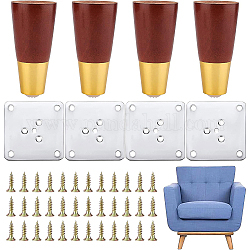 Couchbeine aus Naturholz, mit Eisendichtungen, Ersatzbeine für Sessel, Kabinett, Stuhl, Hocker Kommode, Platin & golden, 106x50 mm