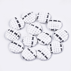 Handgemachte strohgeflochtene Cabochons, mit Alu-Boden, Flachrund, Platin Farbe, weiß, 17.5~18x4.5 mm