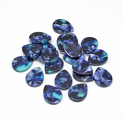 Cellulose Acetate(Resin) Pendants, teardrop, Midnight Blue, 18x13.5x2.5mm, Hole: 1.5mm