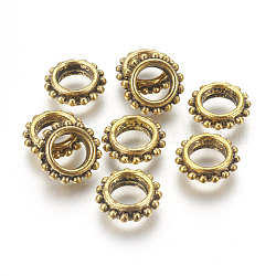 Perles en alliage de style tibétain, sans plomb et sans cadmium, engrenage, Or antique, 13.5x4.5mm, Trou: 7mm