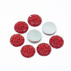 Cabuchones de resina, plateado inferior, medio redondo / cúpula, rojo, 25x4.5~5mm