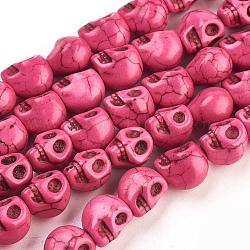Synthetik Howlith Perlen, gefärbt, Halloween, Schädel, tief rosa, 10x8x9.5 mm, Bohrung: 1 mm, ca. 40 Stk. / Strang, 15.7 Zoll