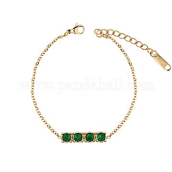 Rechteckige Gliederarmbänder aus Zirkonia, mit goldenen Edelstahl-Kabelketten, grün, keine Größe