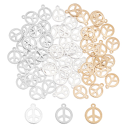 UNICRAFTALE 60pcs 3 Colors Peace Sign Pendants Stainless Steel Charms Mixed Color Hollow Pendant for Necklace Jewelry Making, Hole 1.4mm