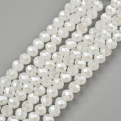 Electroplate Glass Beads Strands, Imitation Jade Beads, Pearl Luster Plated, Faceted, Rondelle, Creamy White, 2x1.5mm, Hole: 0.4mm, about 195pcs/strand, 11 inch(27.5cm)