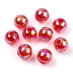 Transparente Acryl Perlen, ab Farben überzogen, Runde, dunkelrot, 10 mm, Bohrung: 1.8 mm, ca. 950 Stk. / 500 g
