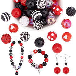 Pandahall elite 1 set ensembles de perles rondes en acrylique de style mixte, rouge, 19~20mm, Trou: 2mm, environ 50 pcs / sachet 