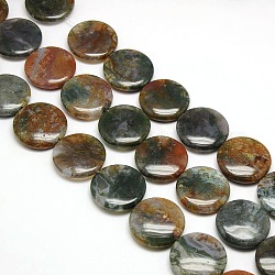 Natural Flat Round Moss Agate Beads Strands, 25x7mm, Hole: 1mm, about 16pcs/strand, 15.74 inch