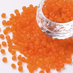 Perline semi di vetro, colori satinati, tondo, arancione, 4mm, Foro: 1~1.5 mm, circa 4500pcs/libbra