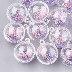 Kunststoffkugelanhänger, mit getrockneten Blüten und Harz, Runde, Medium lila, 36x30x30 mm, Bohrung: 3 mm