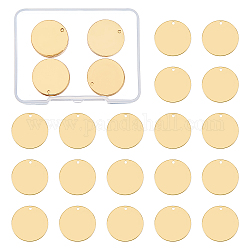 Benecreat ciondoli in ottone, rotondo e piatto, tag stampaggio vuoto, oro, 20x0.5mm, Foro: 1.4 mm, 30pcs/scatola