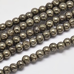 Natural Pyrite Round Beads Strands, Grade A, 3mm, Hole: 1mm, about 130pcs/strand, 16 inch