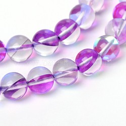 Synthetical Moonstone Round Beads Strands, Holographic Beads, Dyed, Dark Violet, 10mm, Hole: 1mm, about 38pcs/strand, 15.7 inch