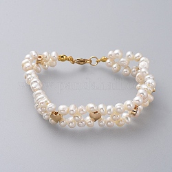 Braccialetti di perline, con perla naturale, Accessori in ottone, cornsilk, vero placcato oro 18k, 7-1/2 pollice (19 cm), 13mm