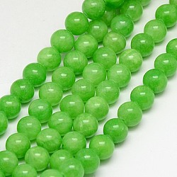 Abalorios de jade amarillo natural hebras, teñido, redondo, verde lima, 6mm, agujero: 1 mm, aproximamente 70 pcs / cadena, 15.75 pulgada