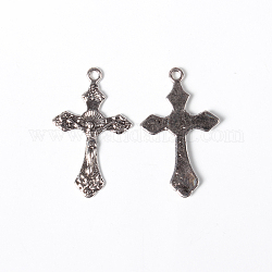 Style vintage argent antique ton crucifix pendentifs croix, pour Pâques, sans plomb et sans cadmium et sans nickel, longueur d'environ 33.5 mm ,  largeur de 20.5 mm, épaisseur de 2.5mm, Trou: 2mm