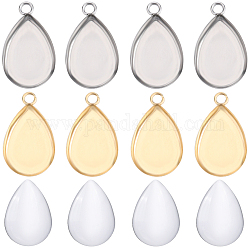 Beebeecraft DIY Blank Pendant Making Kit, Including Teardrop 304 Stainless Steel Pendant Settings, Glass Cabochons, Golden & Stainless Steel Color, 80pcs/box