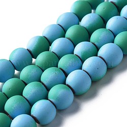 Spray Painted Non-magnetic Synthetic Hematite Beads Strands, Round, Sea Green, 8x7.5mm, Hole: 1mm, about 53~40pcs/strand, 15.55 inch~15.75 inch(39.5~40cm)