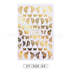 Nagelkunst Aufkleber, selbstklebend, für Nagelspitzen Dekorationen, Schmetterlingsmuster, golden, 12x7.5 cm