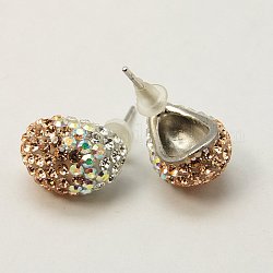 Austrian Crystal Ear Studs, with Polymer Clay and 925 Sterling Silver Findings, Conch, 246_Lt.ColoradoTopaz, 13x9mm, Pin: 0.8mm