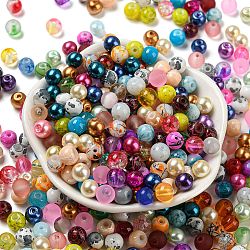 Perles en verre opaque peintes par pulvérisation, ronde, couleur mixte, 6mm, Trou: 1.2~1.5mm