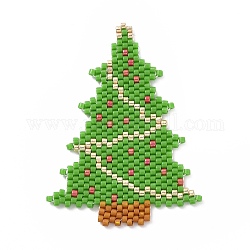 Perles de rocailles à motif de métier à tisser japonais Miyuki faites à la main, pendentifs thème de noël, motif d'arbre de Noël, 51x37x1.7mm
