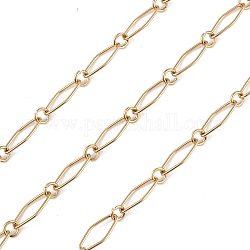 304 cadena de eslabones de rombos y anillos de acero inoxidable, sin soldar, con carrete, dorado, 15x6.5x1mm, 5x1mm, aproximadamente 32.81 pie (10 m) / rollo