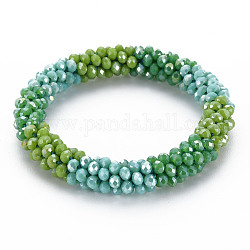 Braccialetto elastico intrecciato con perline di vetro all'uncinetto, gioielli fatti a mano da donna nepel, verde, diametro interno: 1-5/8 pollice (4.2 cm)