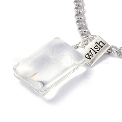 Ожерелье с семенами одуванчика для девочек-подростков, подарок для женщин, прозрачное прямоугольное стеклянное ожерелье с подвеской, с железной цепью, прозрачные, 24.41 дюйм (62 см)