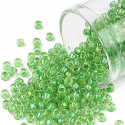 Toho runde Saatperlen, japanische Saatperlen, (184) Innenfarbe Glanz Kristall / grüne Minze ausgekleidet, 8/0, 3 mm, Bohrung: 1 mm, ca. 220 Stk. / 10 g