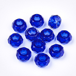 Perle di resina trasparente, perline con foro grande, sfaccettato, rondelle, blu, 14x8mm, Foro: 5.5 mm