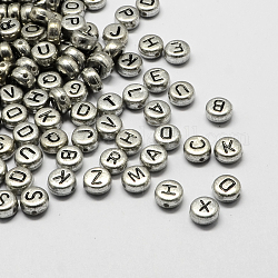 Cheriswelry銀メッキアクリルレタービーズ  フラットラウンド  文字  7x4mm  穴：1.3mm