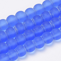 Transparente Glasperlen Stränge, matt, Runde, königsblau, 4x3 mm, Bohrung: 1 mm, ca. 80 Stk. / Strang, 9.4 Zoll