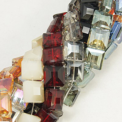 Abalorios de vidrio electroplate, facetados, cuadrado, color mezclado, 13x13x7.5mm, agujero: 1 mm