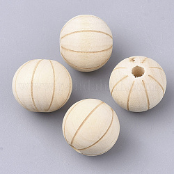 Природных шарики древесины, неокрашенными, круглые, белье, 19x17.5 мм, отверстие : 3.8 мм