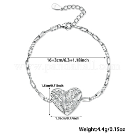 Anlaufschutz rhodinierte 925 Sterling Silber Ankerketten Armbänder, Herz-Gliederarmbänder für Damen, Platin Farbe, 6-1/4 Zoll (16 cm)