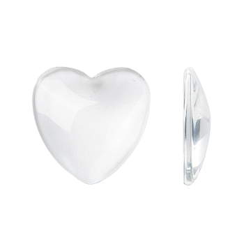 Cabuchones de corazón de cristal transparente, Claro, 25x25x6~6.5mm