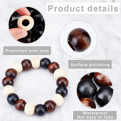 Pandahall 20mm Large Hole Natural Wooden Beads Spacer Big Round
