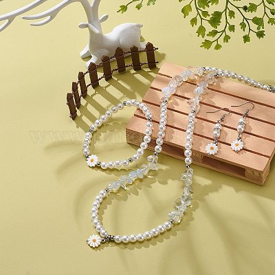 Grosshandel Kunststoff-Perlen-Gänseblümchen-Anhänger-Ohrringe &  Stretch-Armband & Anhänger-Halskette 
