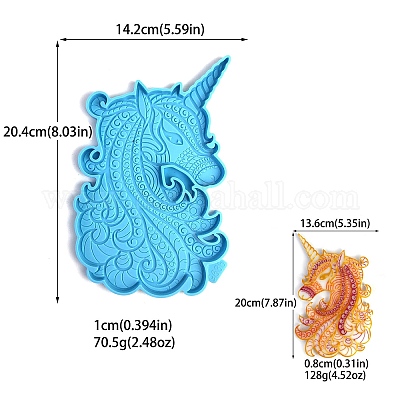 DIYの壁の装飾シリコンモールド レジン型 UVレジン用 エポキシ樹脂工芸品作り ディープスカイブルー ユニコーン 204x142x10mmの通販 -  PandaHall（パンダホール）