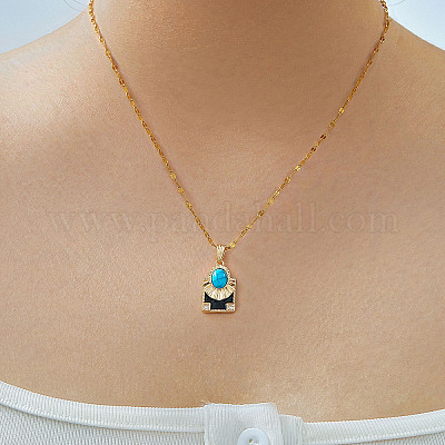 Латунные прозрачные кубические цирконии и черная эмаль прямоугольник с овальными подвесками ожерелья для повседневного ношения AY5004-1-1