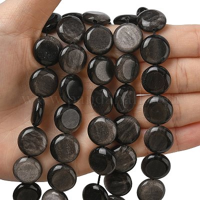 Натуральный серебристый блеск нитей обсидиана&nbsp;G-L648-B23-15mm-02-1