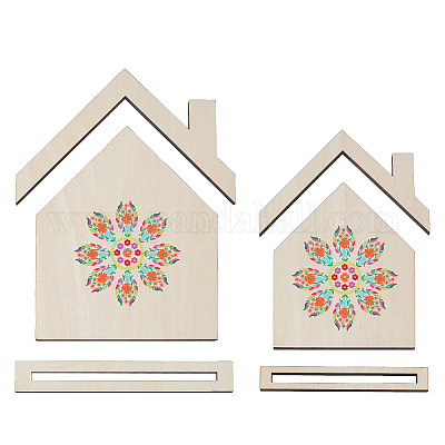2 шт. 2 стиля держателей для карточек с вышивкой из дерева в форме домика ODIS-FH0001-19-1